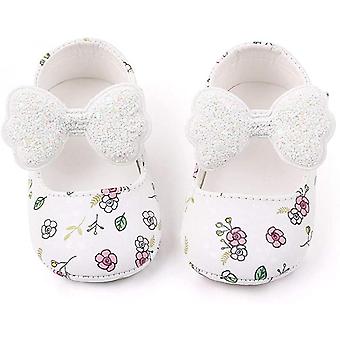 Veeki Baby Girls Boys Handmade Princess Flats Toddler First Walkers Soft PU Leather Non-Slip Crib Wedding Dress Shoes ----- White Flower11cm