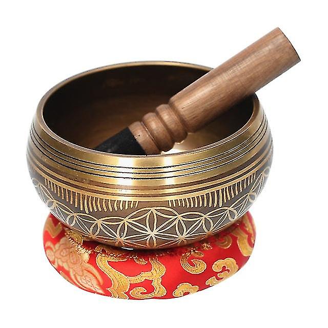 Ammoon Tibetan Meditation Singing Bowl Set With Mallet & Cushion Flower Of Life Pattern Buddhist Music Therapy Chanting Bowl