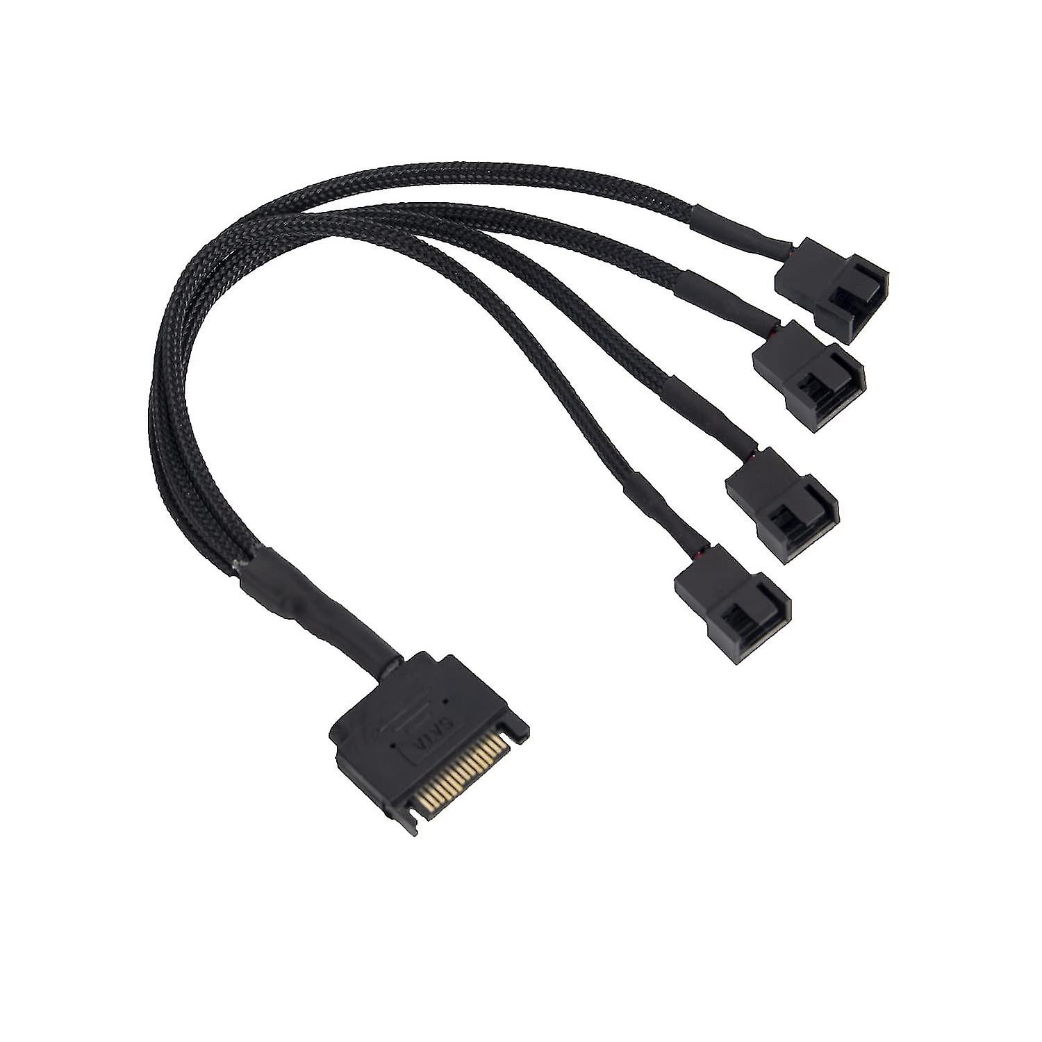 Lüfter-Adapterkabel, 15-poliges SATA auf 4 x 3-poliges / 4-poliges 12-V-PC-Gehäuselüfter-Netzadapterkabel auf