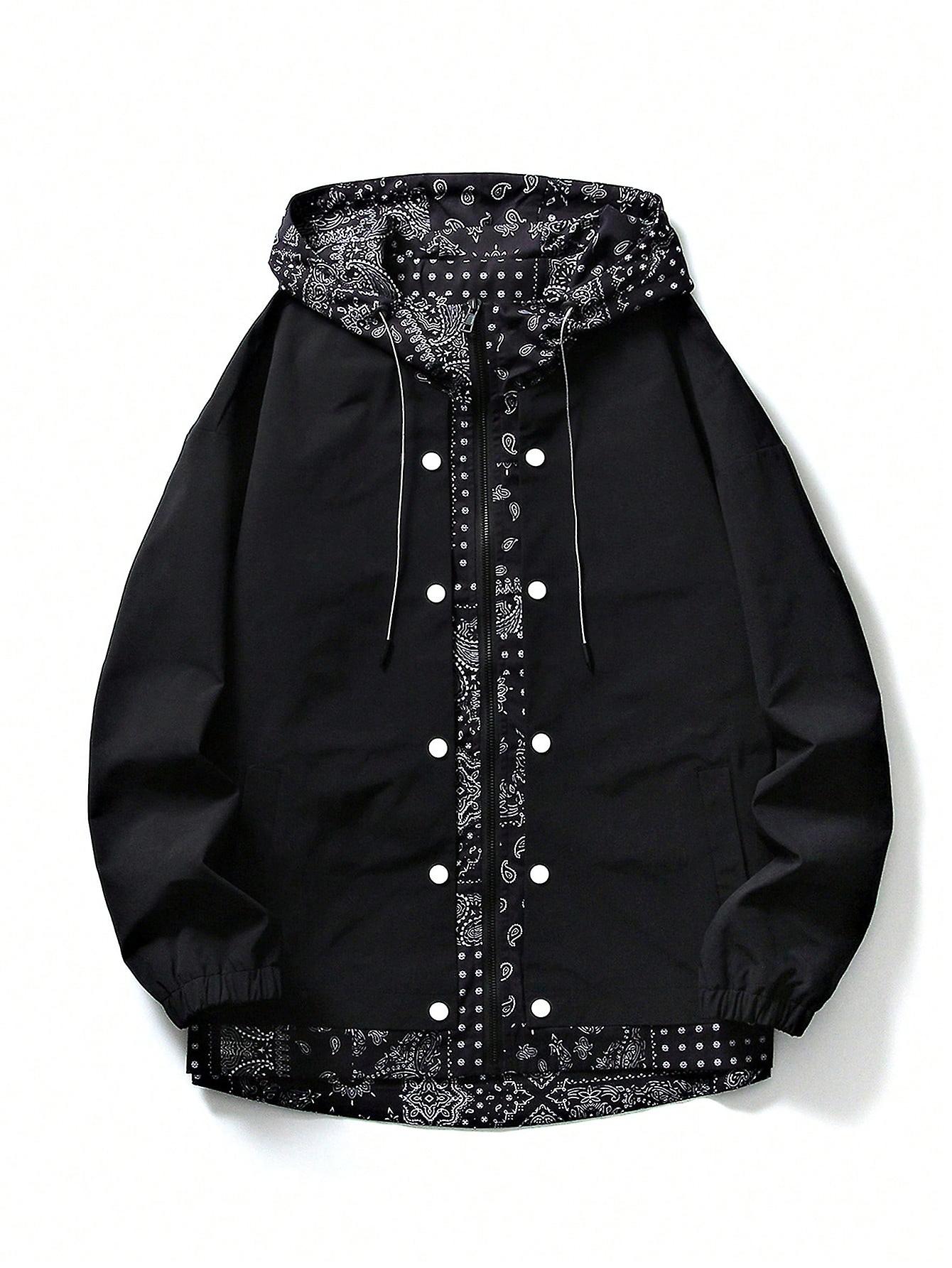 Heren Paisley Print Drawstring Hooded Jacket