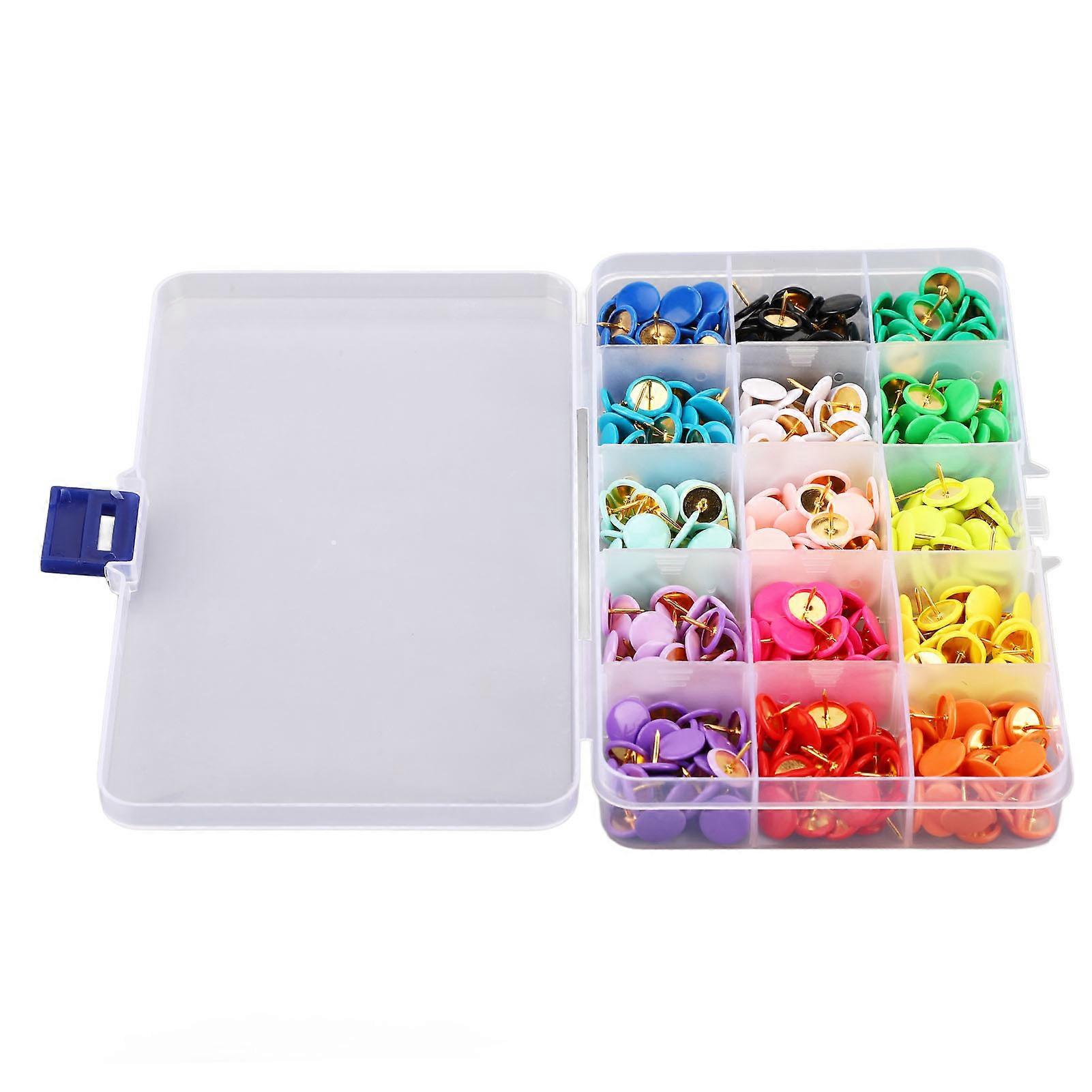 1 Box Thumb Tacks 15 Colors Rubberized Flat Head Push Pins 169g