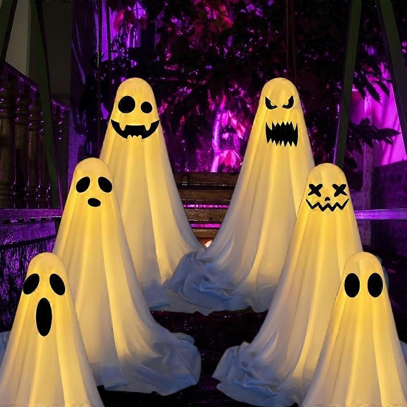 Halloween Ghost Light Up, Spooky Ghost with String Lights Battery Operated, Halloween Decor with Light, Scary Standing Ghosts for Front Porch Yard Hom