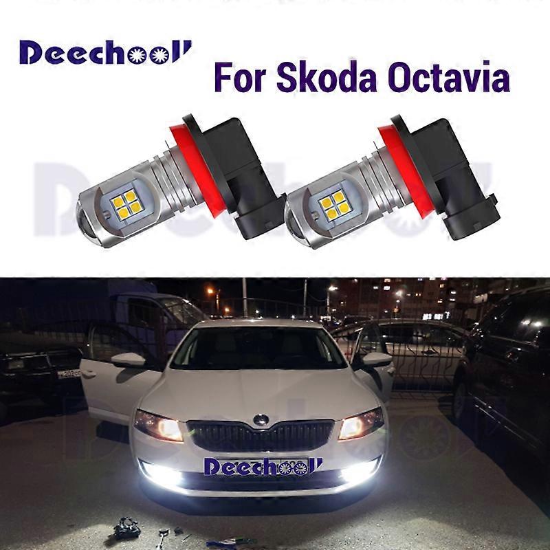 12W Amber 2pcs car light Premium Canbus White LED Lamp H11 H8 Front Fog Bulb for Skoda Octavia 2 3 MK2 MK3 1Z 5E A5 A7 FL 2005+