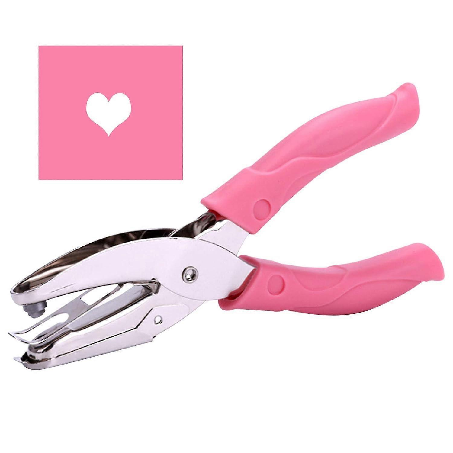 1 Pack 6.3 Inch Length 1/4 Inch Diameter of Heart Shape Hole Handheld Single Paper Hole Punch, Puncher with Pink Soft