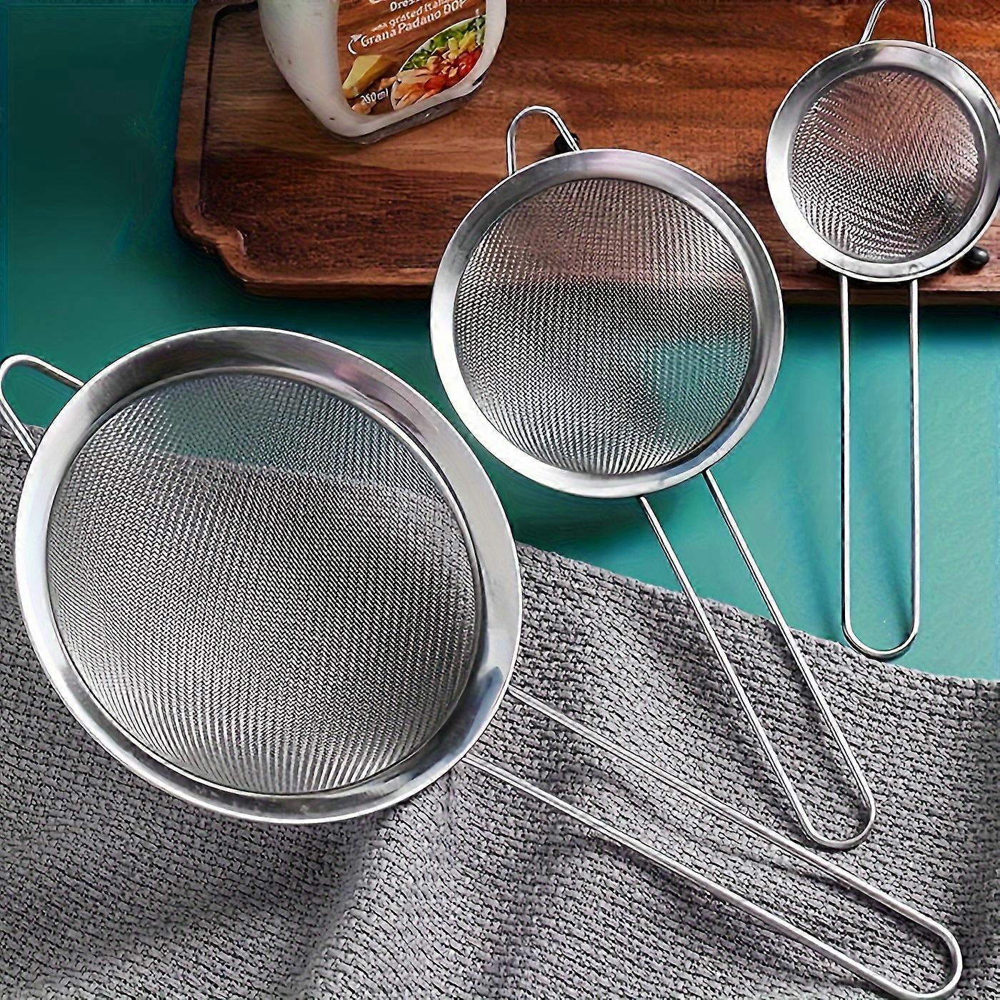 "Premium Quality" 3-Piece Stainless Steel Fine Mesh Strainer Set With Long Handles - Professional Grade, Multi-Functional Colanders For Cooking & Baki