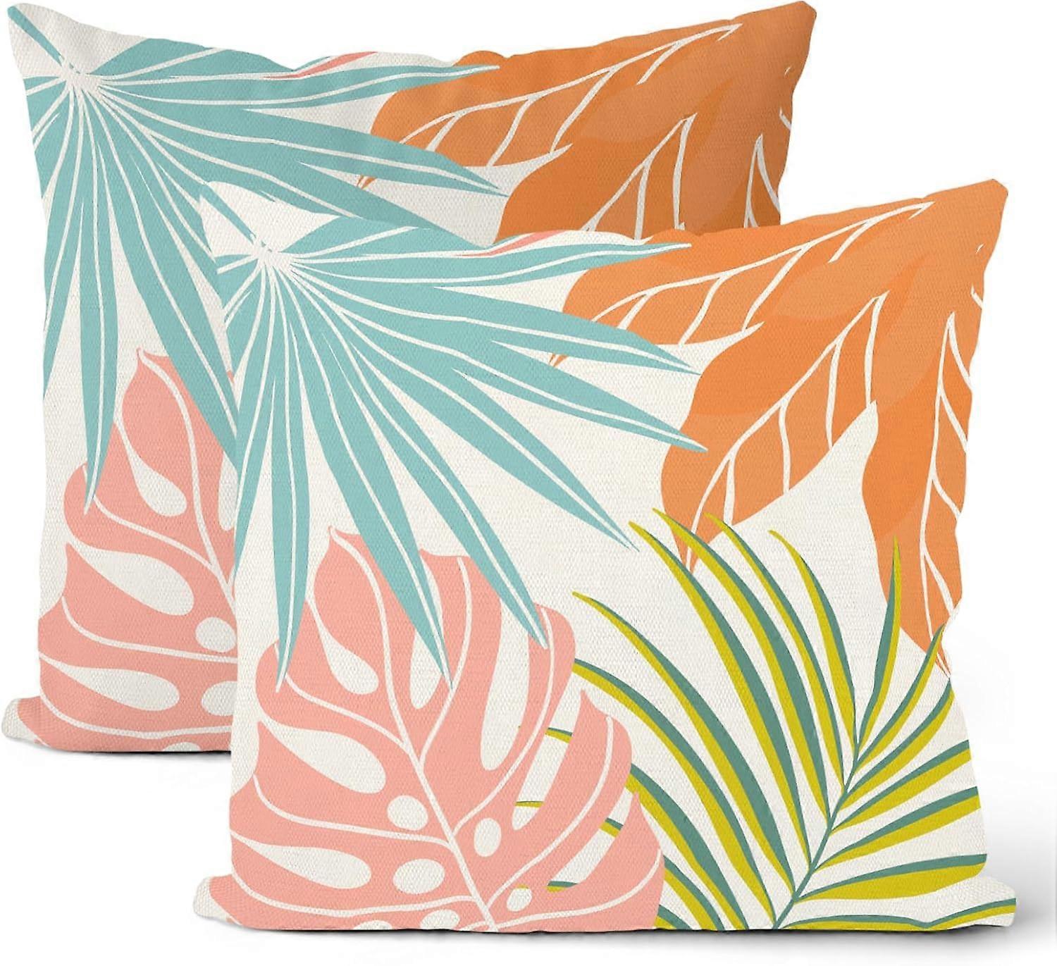 Tropical Pillow Covers 20x20 Set of 2, Colorful Palm Leaf Throw Pillow Covers Hawaiian Style Summer Tropical Leaf Decorative Cushion Case for Couch So