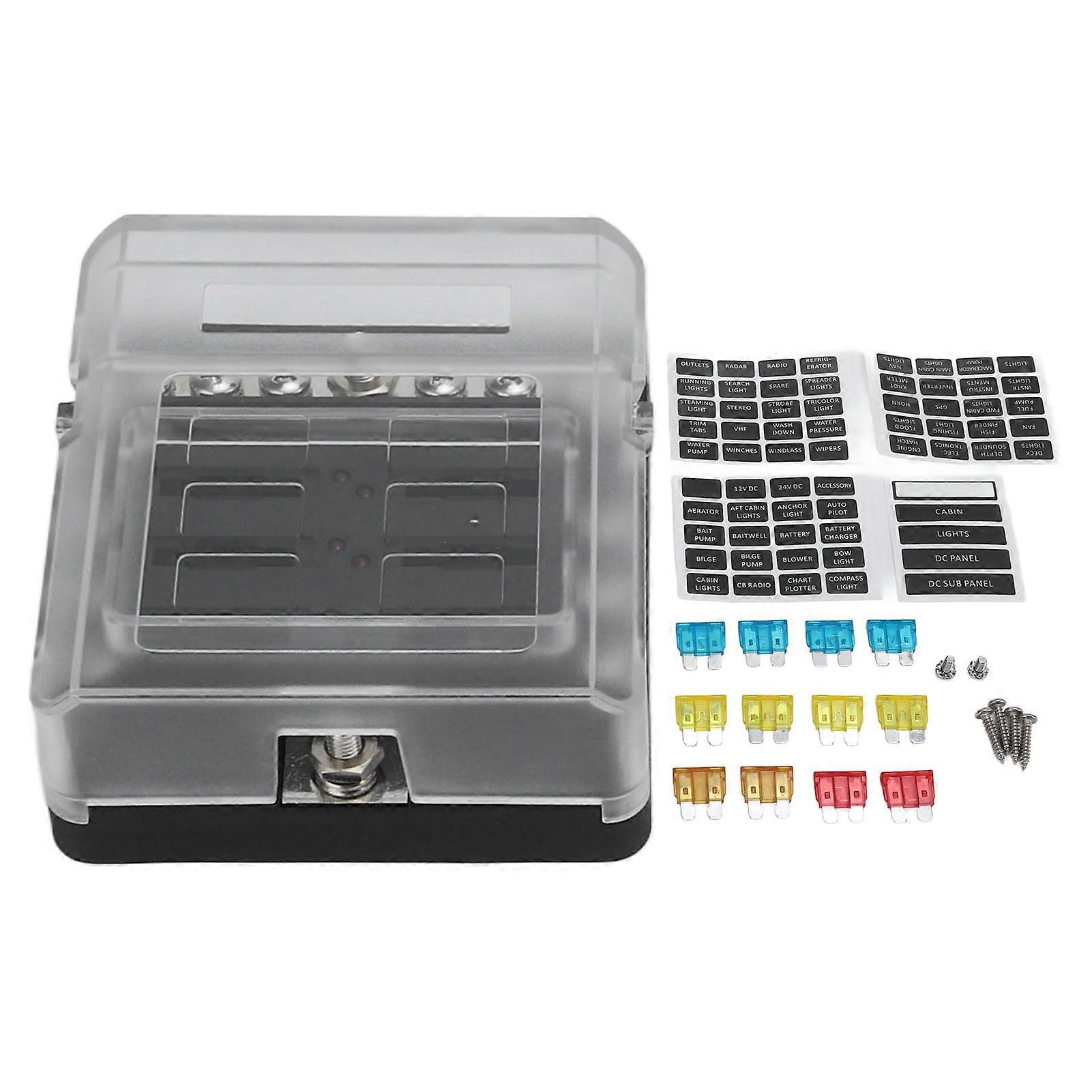 6 Way Fuse Block 1 in 4 Out 100A 12?24V LED Indicator Blade Fuses Holder for Car RV Boat Yacht