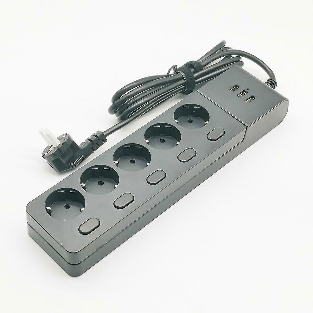 KUTUMAI Electrical Power Strip Surge Protector EU Plug Extension Outlets with 5 Way USB Independent Control 2m Length