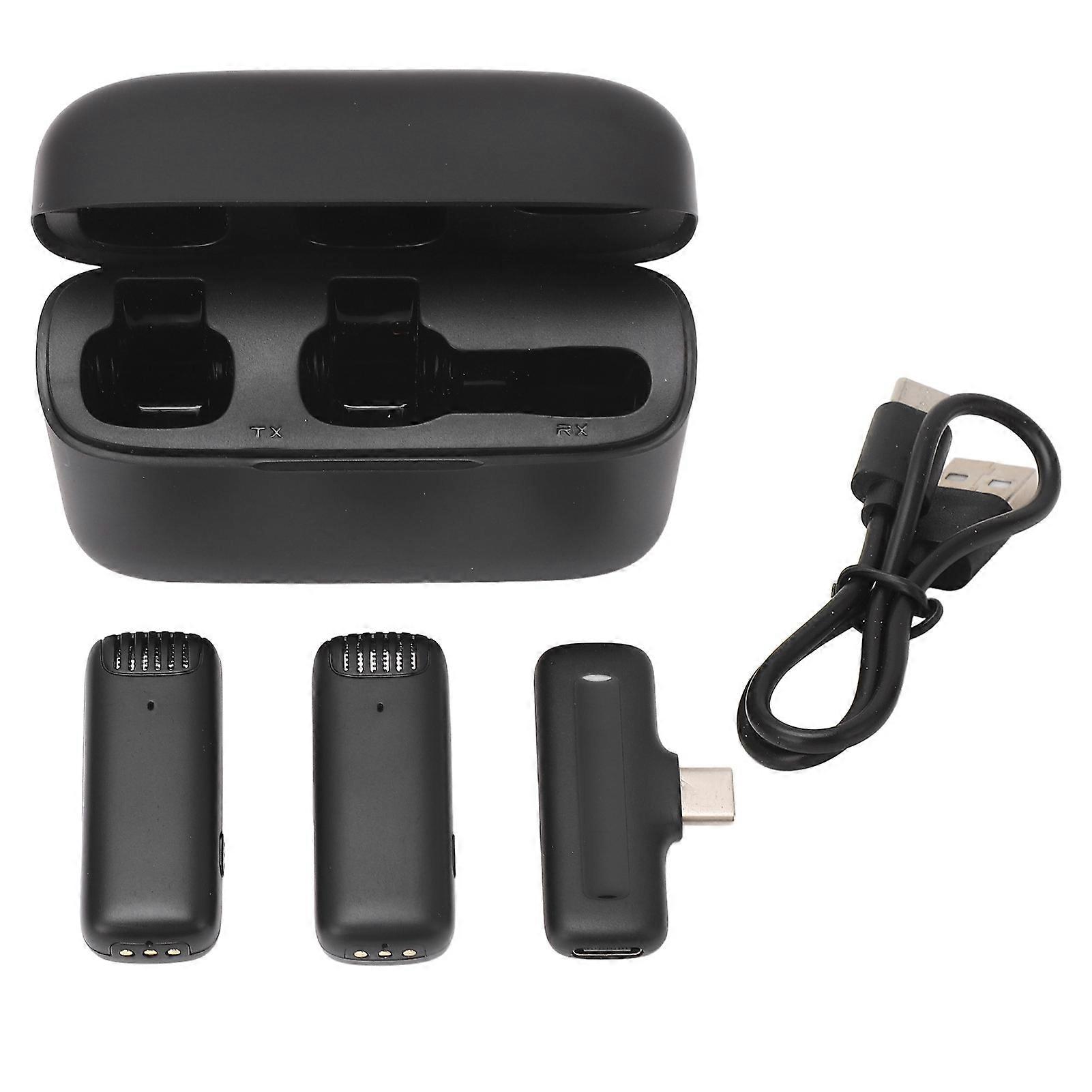 2 In 1 Wireless Microphone Lavalier Type Noise Reduction Microphone With Charging Case For Live Interviews