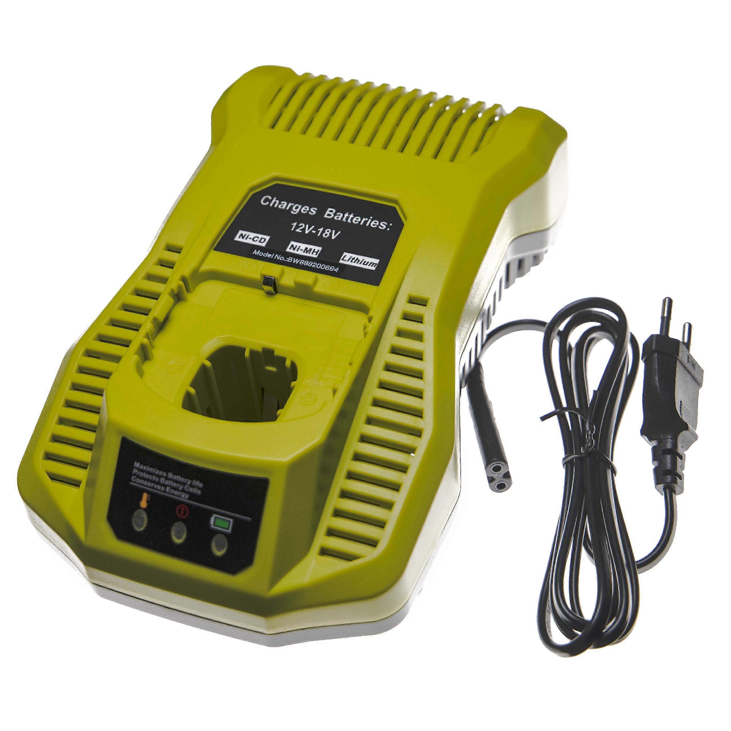 vhbw Ladegerät kompatibel mit Ryobi CTH1201, CSL-180L, CSS-1801M, CRS-180L, CS1800, CSS-180L, CST-180M Werkzeug Ni-Cd, NiMH, Li-Ion-Akkus, 18 V