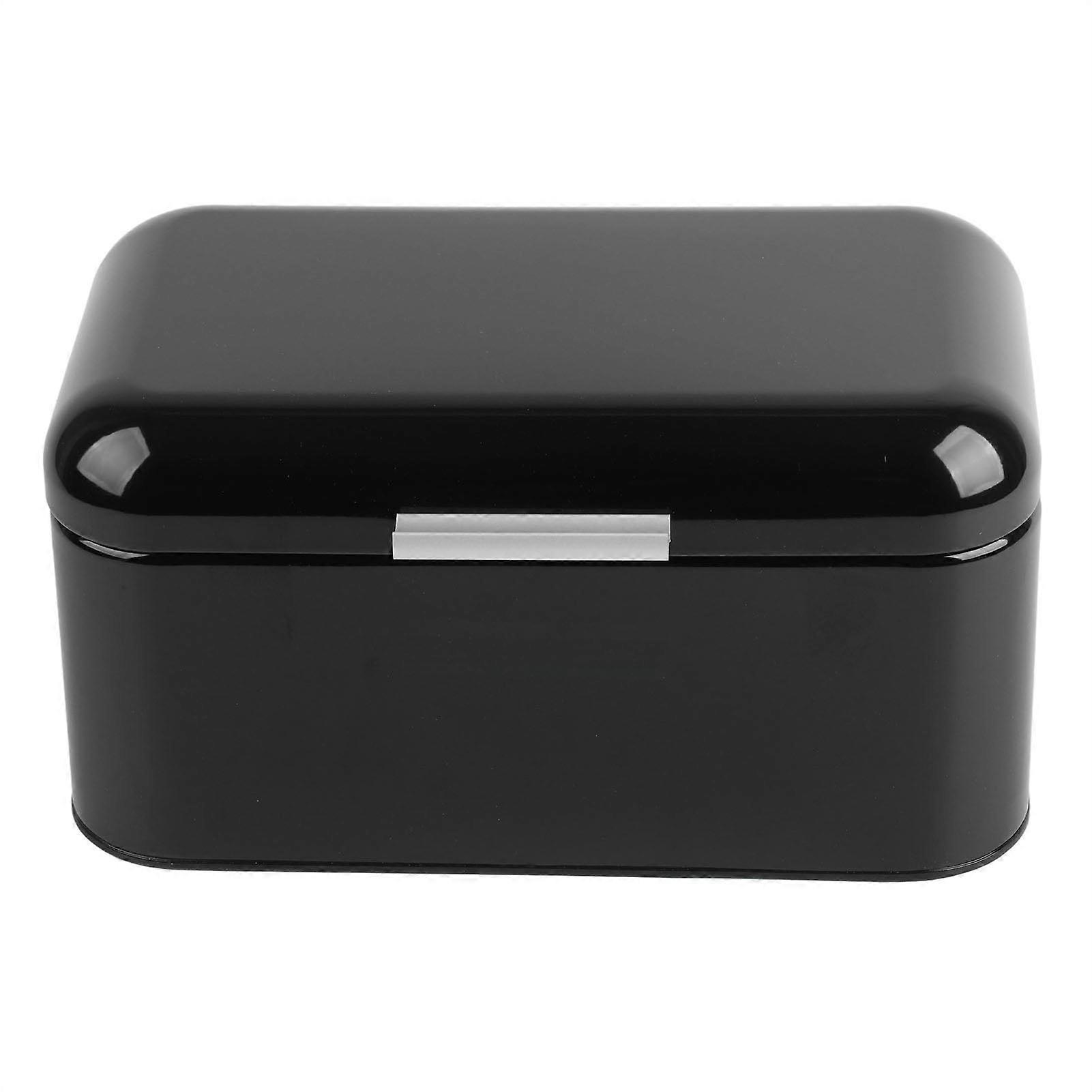 Solid Color Retro Metal Bread Bin Box Large Capacity Kitchen Storage Container (Black)