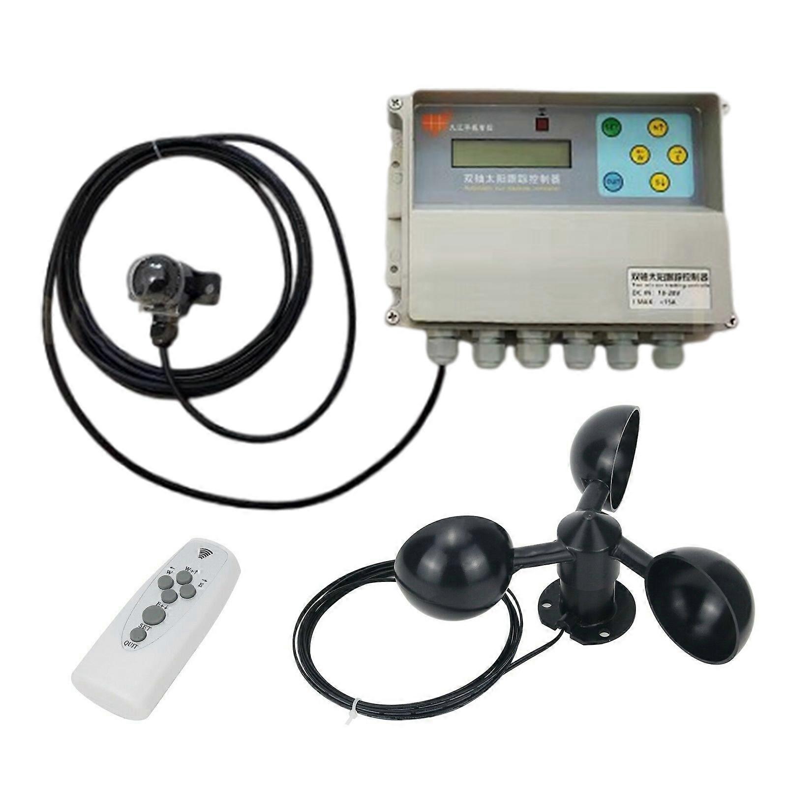 "High Precision Dual-Axis LCD Solar Tracker Controller with Remote - Waterproof, Wind Sensor Ready"