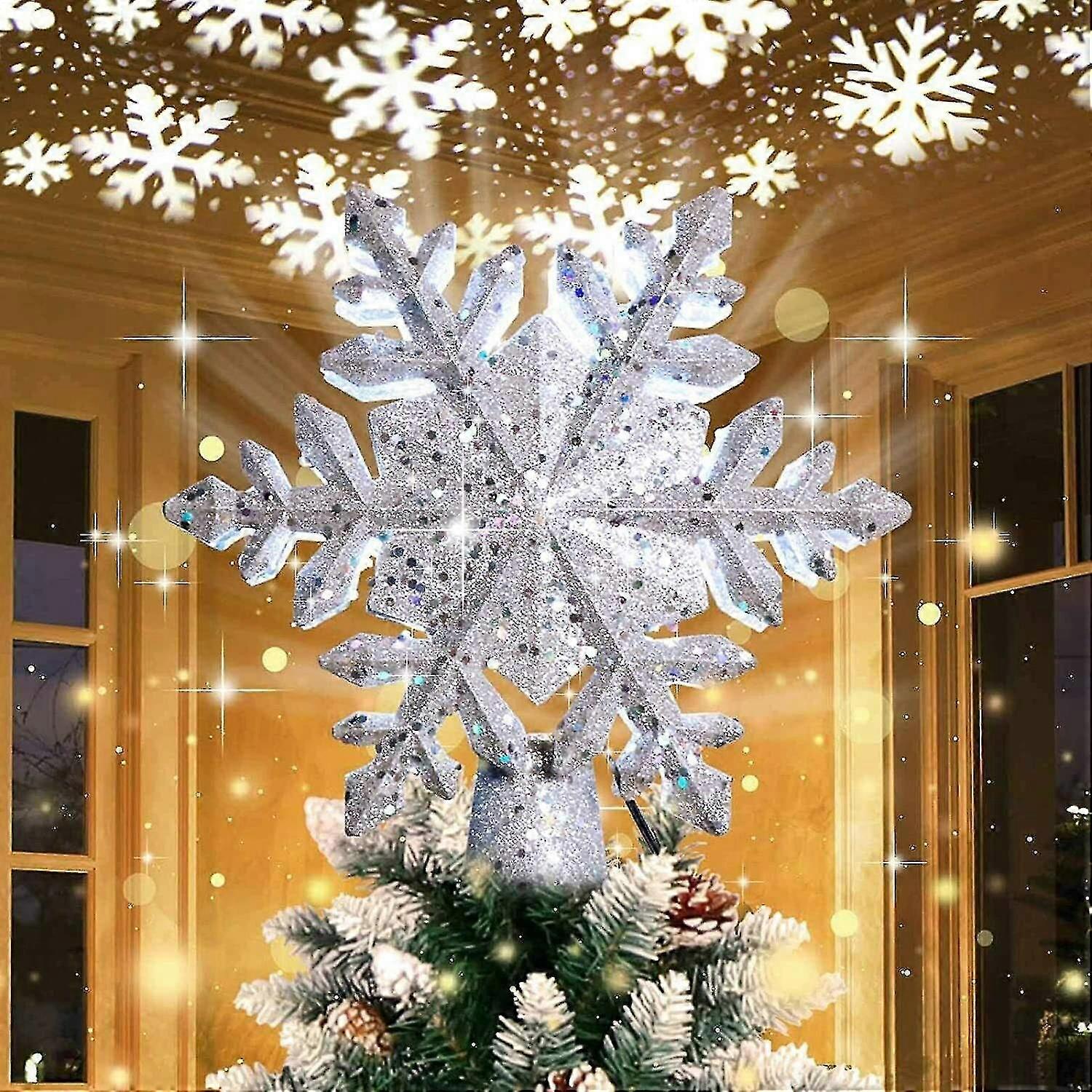 2025,Christmas Tree Topper Star Led With Snowflakes Projector Light Tree Top Projector Christmas Replica