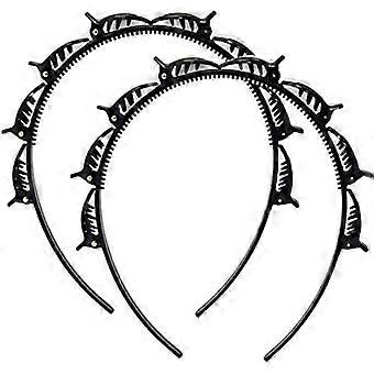 2pcs doppia frangia acconciatura forcina, denti pettine capelli cerchio fascia con clip attaccate, fasce tessute cave multistrato