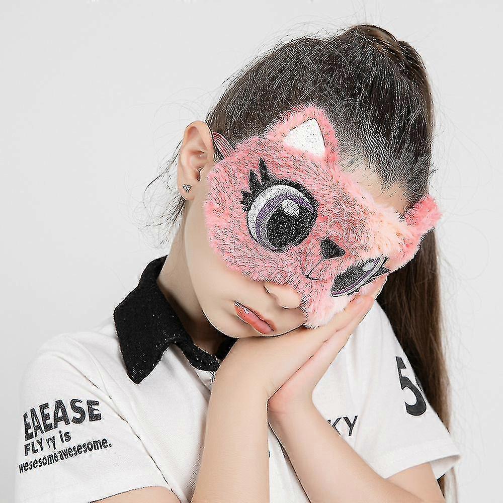 Sleeping Mask For Girls Soft Plush Blindfold-light Red- (huali)