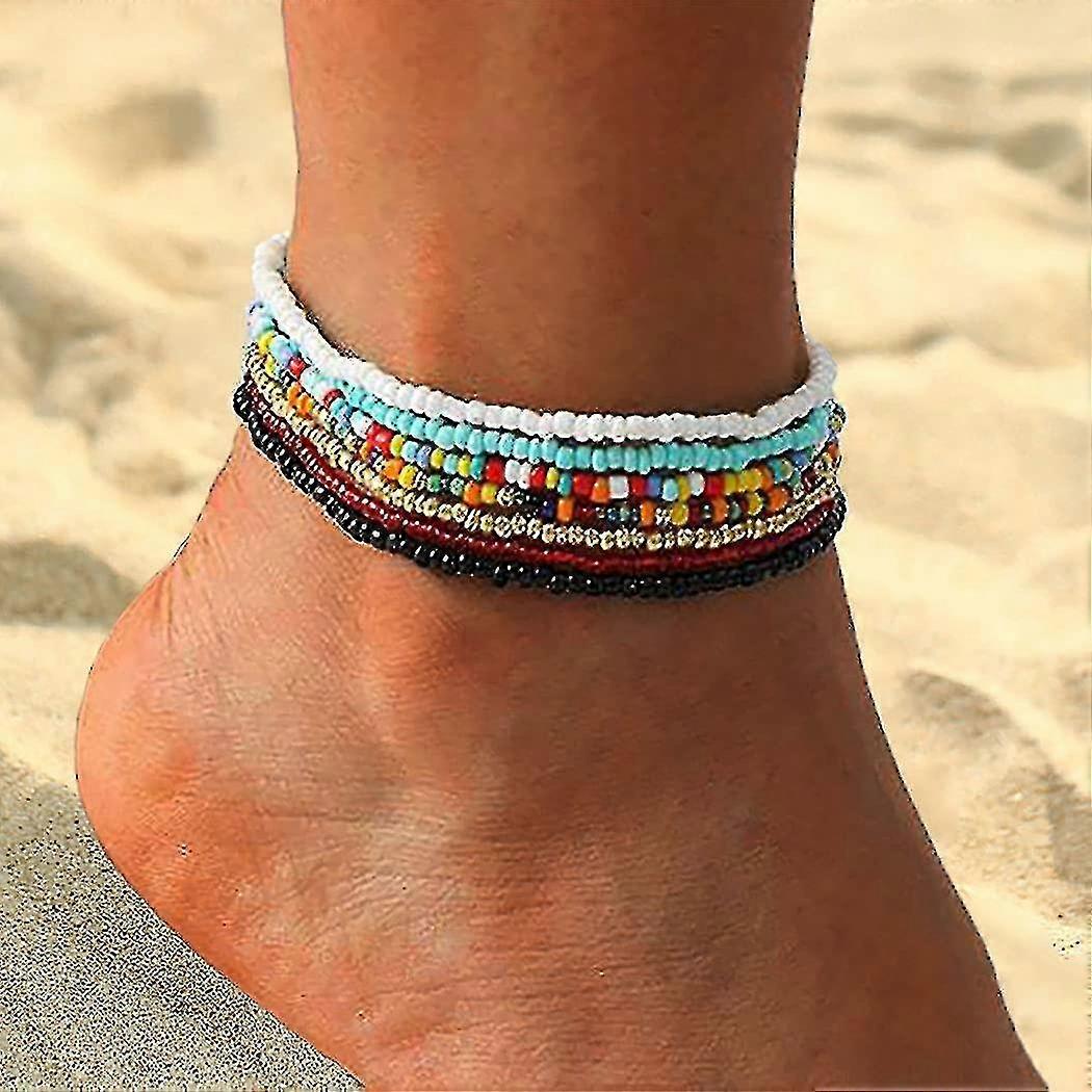 Boho Handmade Beads Multilayered Women Anklets Colorful Women Ankle Bracelets Beaded