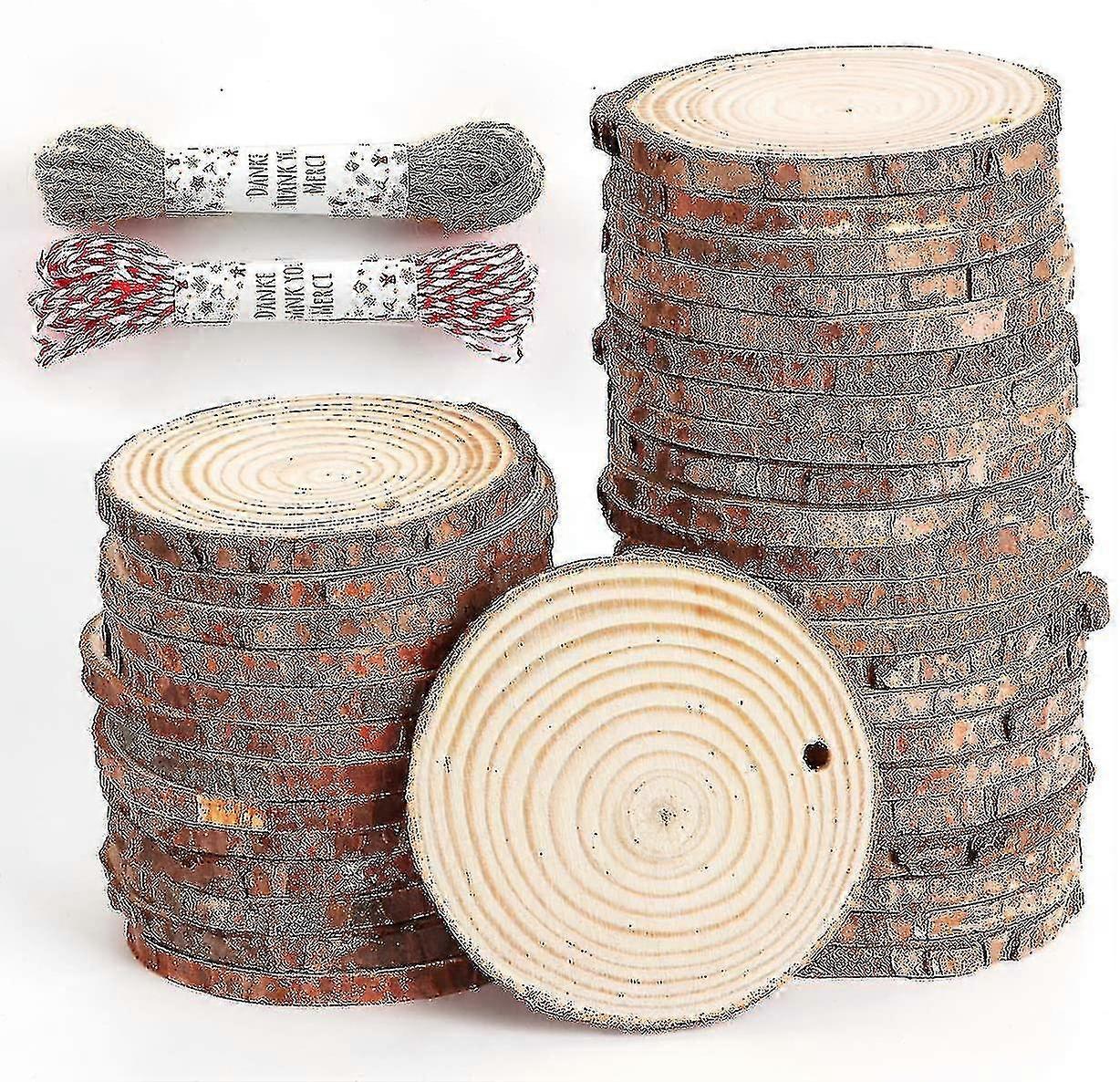 2024 30pcs Natural Wood Slices 6-7cm Log Discs Wooden Circles With Natural Jute Twine