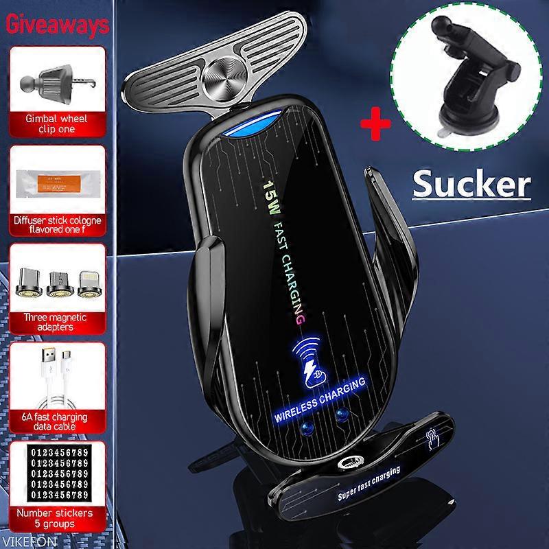 Car Wireless Charger Magnetic Car Chargers For iPhone Samsung Xiaomi Car Phone Holder Infrared Induction Fast Charging Stationblack with sucker