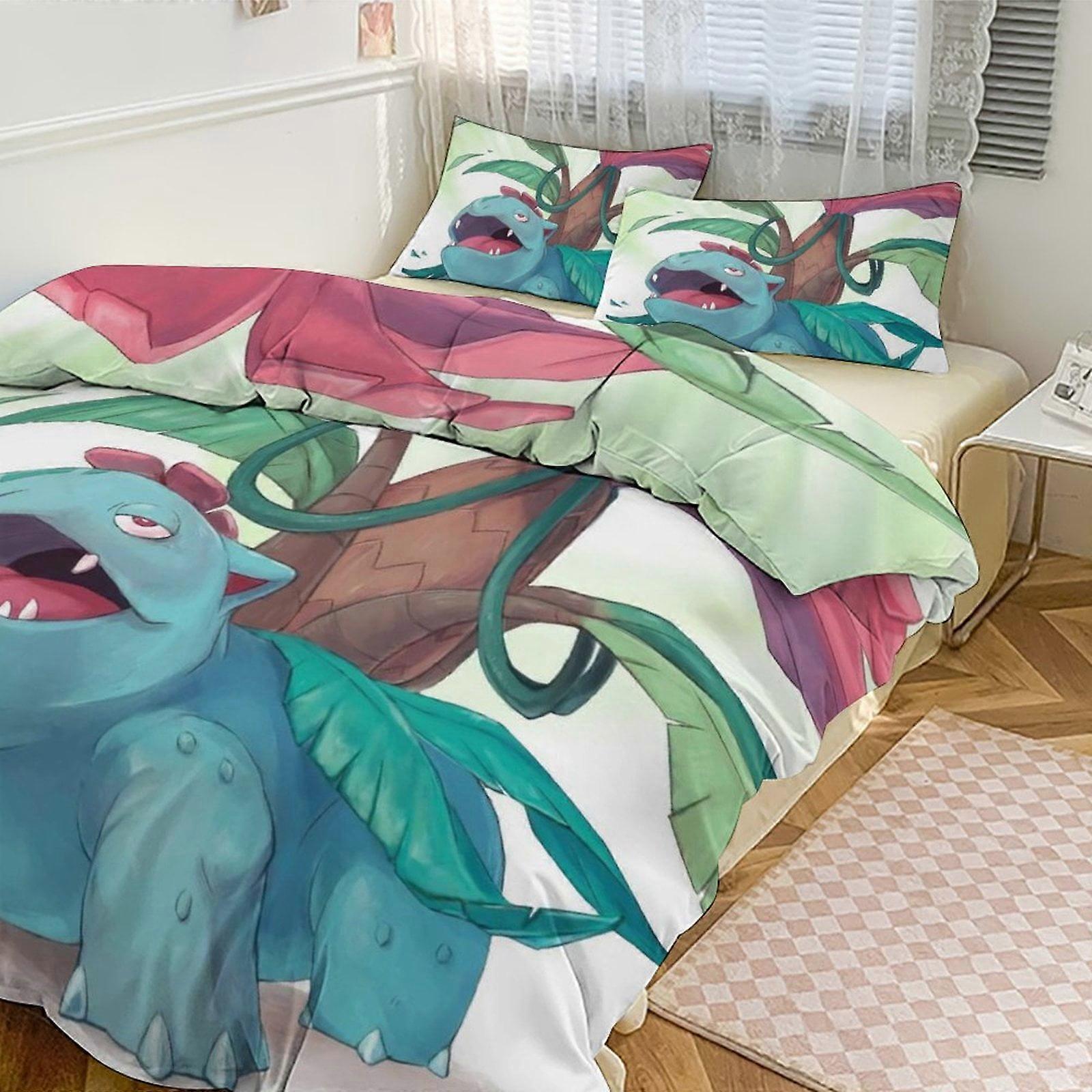 ملاءات السرير g86 طقم مفروشات طباعة Bulb_asaur نمط لحاف كوف طقم 3 قطع 1 غطاء لحاف و 2 كيس وسادة للنساء الرجال المراهقين tq86