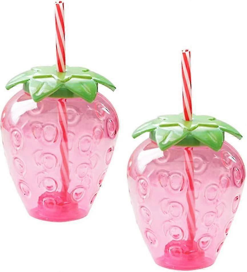 2pcs Strawberry Drinking Cups With Straw