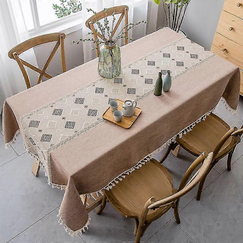 Rectangular cotton linen embroidered tablecloths
