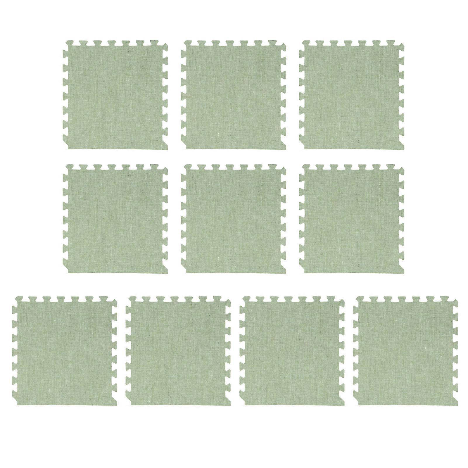 10pcs Cotton Linen Interlocking Carpet Tiles Anti Slip Floor Protection Soft Interlocking Floor Mat for Home Green