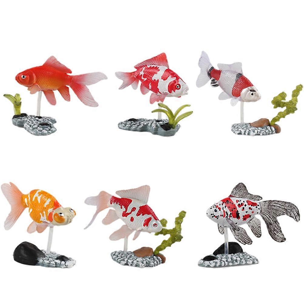 6Pcs Artificial Goldfish Figure Play Set Realistic Goldfish with Stand Plastic Fish Toys for Kids