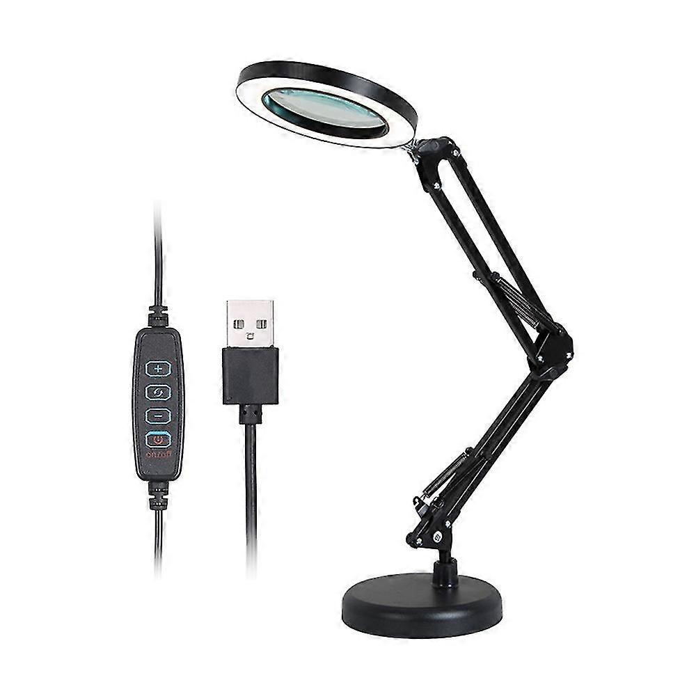 Magnifying Glass With 64 Leds Desk Lamp 8 Times Magnification 10 Levels Of Adjustable Brightness Dimmable 3 Color Temperature Changes Usb Power Operat