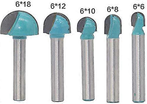 5 Pcs 6mm Shank Router Core Box Bits CNC Round Groove Milling Cutter Woodworking Tools 6mm/8mm/10mm/12mm/18mm