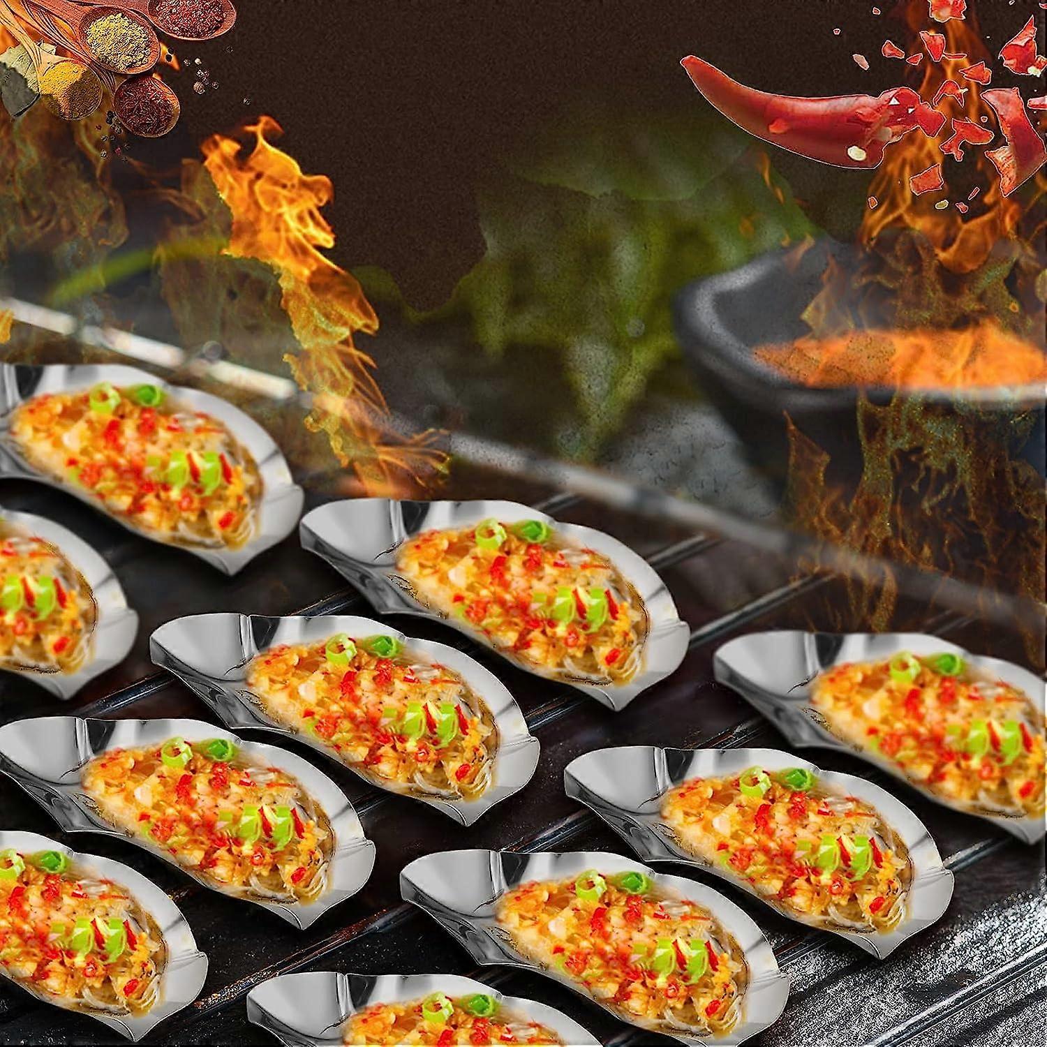 Set of 24 Stainless Steel Grillable Oyster Shells Reusable Clam Shells for Baked Grilled Oyster Shells for Cooking Silver Oyster