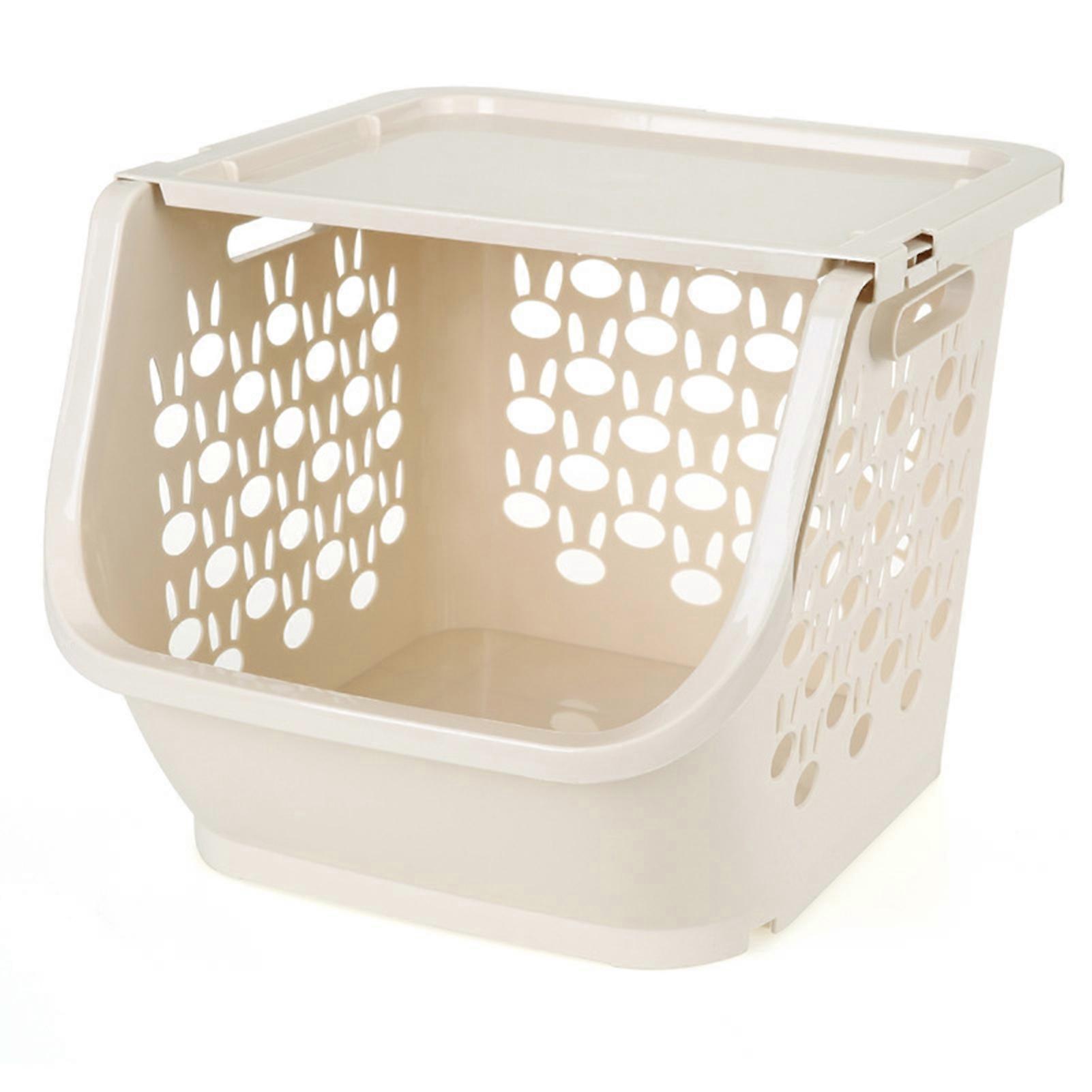 1 Set Storage Basket Stackable Space-saving Carry Handle Hollow-design High Capacity Kitchen Vegetable Fruit Organizer Shelf Home Supplies KAESI