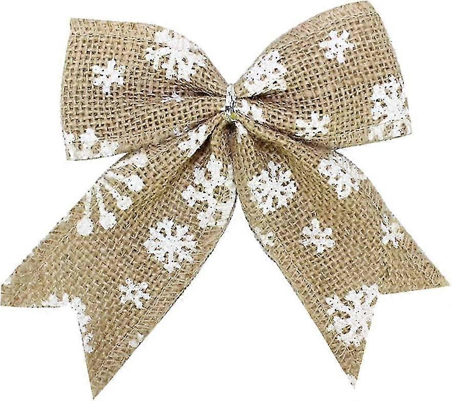 10pcs Heilwiy Burlap Knot With Snowflake Tie Solid Hessian Linen Rustic Hemp Bagging Gift