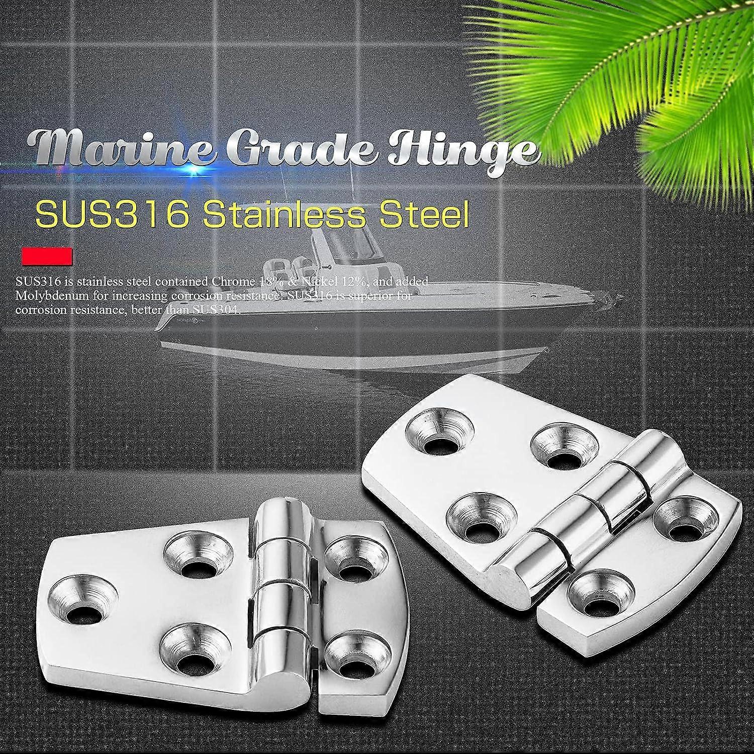 2Pcs Heavy Duty 316 Stainless Steel Boat Door Hinge - 144x38mm Marine Grade Mirror Polished Strap Hinge
