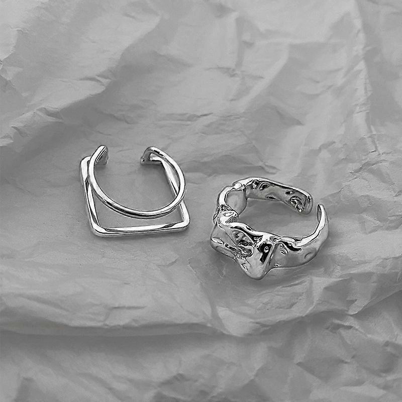 2pcs Stainless Steel Irregular Shaped Ocean Waves Surface Promise Statement Anniversary Ring Silver
