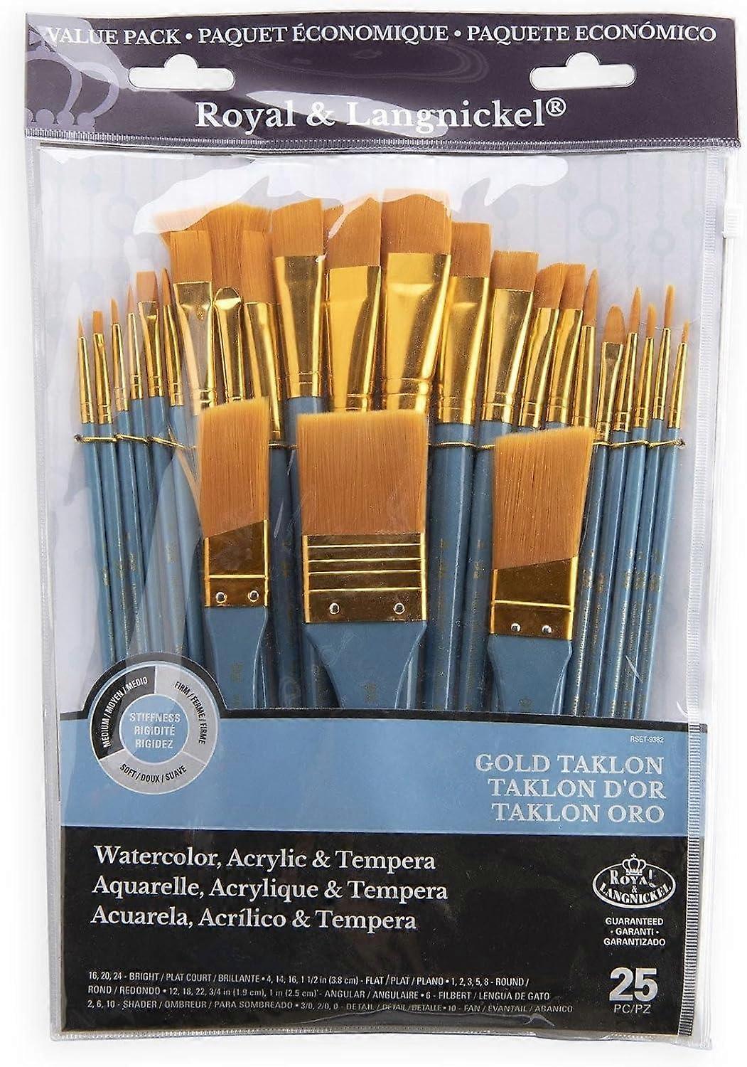 Royal & Langnickel Gold Taklon Paint Brush 25 Set, RSET-9382