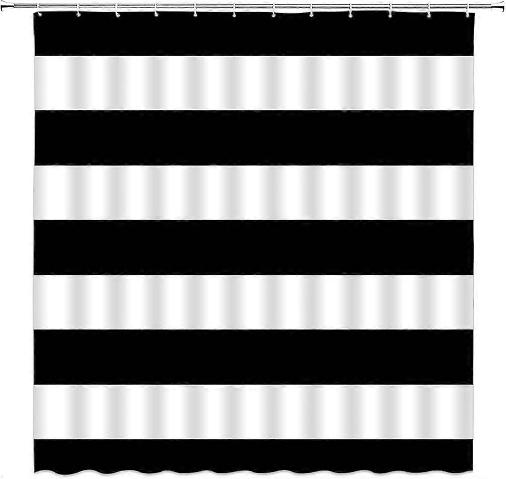 Tenda da doccia a righe in bianco e nero Moda moderna a strisce Bianco Nero Design Pattern Tessuto Arredo bagno Set con ganci (72 "Wx84 H)