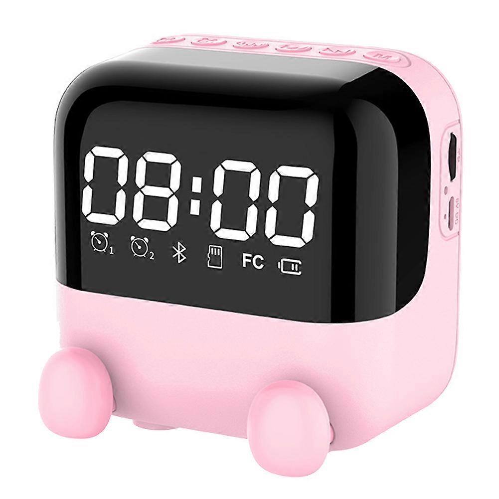 Wireless FM Radio Portable Bluetooth Speaker Desktop Alarm Clock with LED Screen Support Handsfree/TF Card Play -Pink