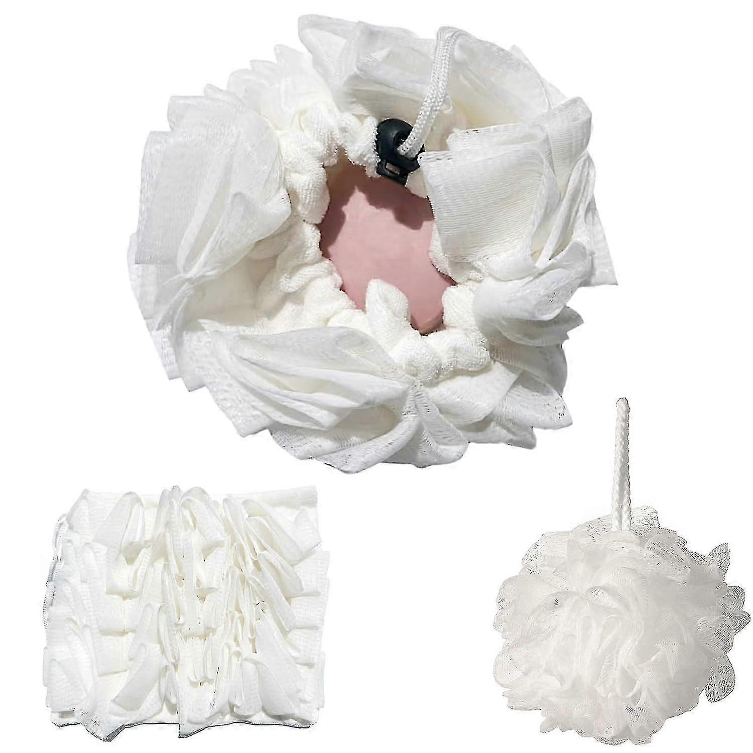 2-in-1 Bath Soap Sponge Body Shower Mesh Pouf Bath Spong Exfoliating loofah Sponge Drawstring Wrapped Soap Shower Ball -GSLA