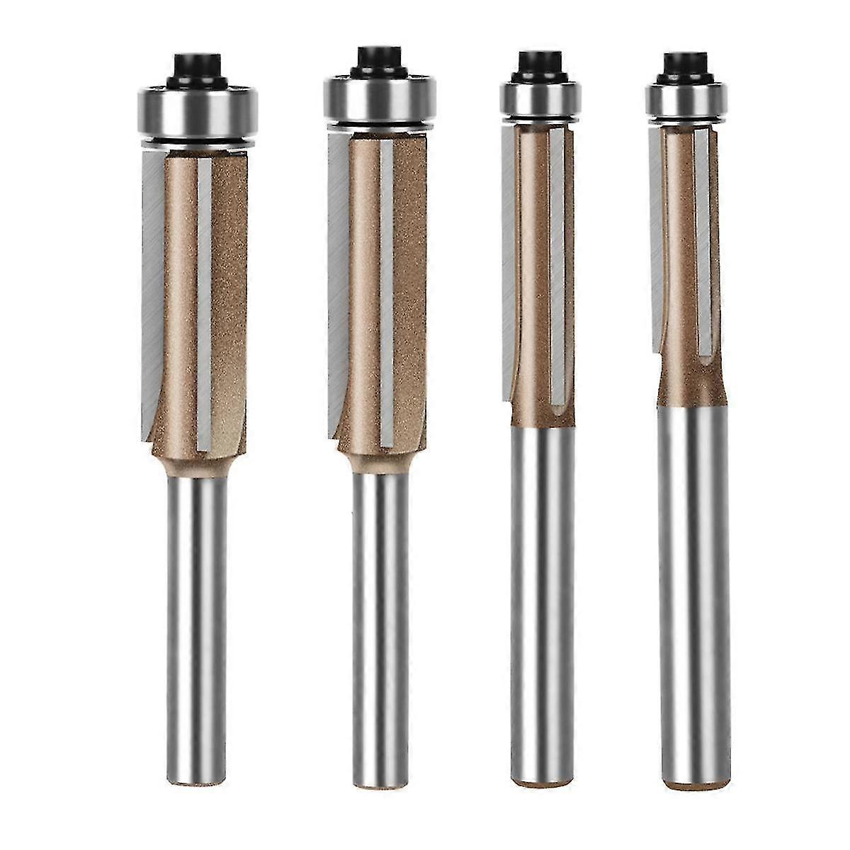 4pcs Flush Trim Router Bit 3flute Pattern Wood Router Bit With Bearing Woodworking Milling Cutter Tool 1/4 Handle