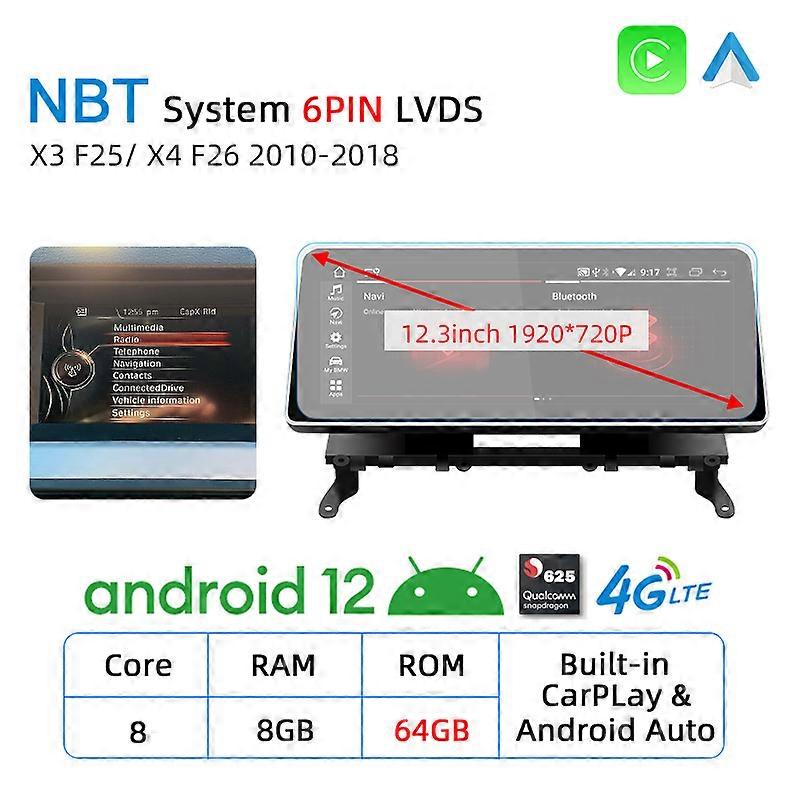 Android 12 8 + 128GB CarPlay pour BMW X3 F25 X4 F26 2010-2018 GPS Voiture Lecteur multimédia Navigation Auto Radio Stéréo DSP WiFi