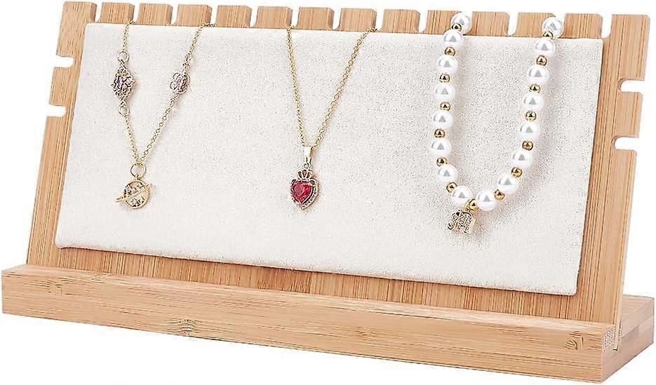 Bamboo Necklace Display Stands, Tabletop Jewelry Display Stand Tray Display Stand with Ancient L-Shaped Microfiber Lace for Necklaces Rings Bracelets