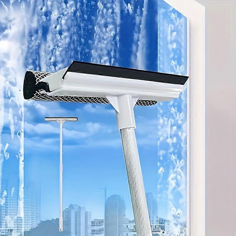 1pc, 2 In 1 Glass Wiper For Scraping And Washing, Long Handle Double-sided Window Glass Floor Cleaning Scraper Brush, Window Squeegee, Water Squeegee,