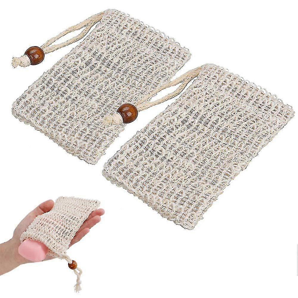 2pcs Natural Safe And Durable Sisal Fiber Soap Bag Saver Pouch For Foaming And Drying The Soap Shower Bath Exfoliating