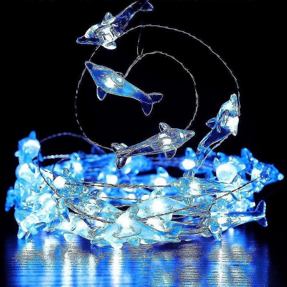 Dolphin Decorative String Lights, 10ft 40 Led 8 Modes Cool White Weatherproof Battery Operated Ocean Theme Lights For Bedrooms Parties Weddings Garden