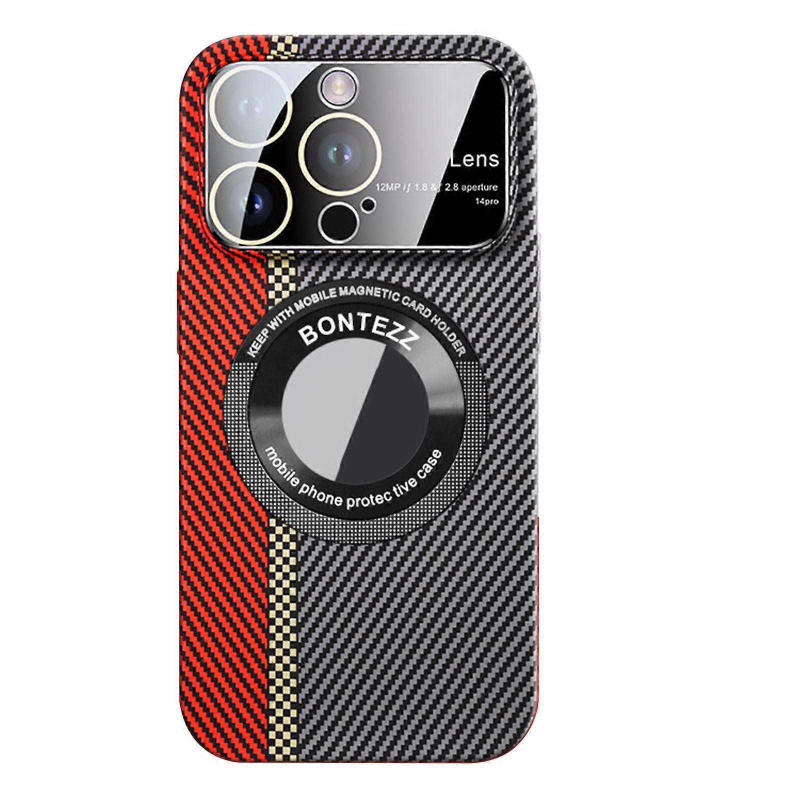 Carbon Fiber for iPhone 15 Pro Max/15 Ultra Magnetic Case Logo View, Window Glass Lens Camera Protector Compatible with Magsafe