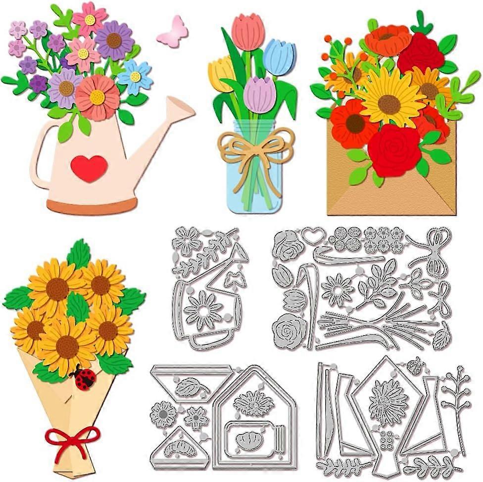 Flower Bouquet Cutting Dies Watering Can Cutting Dies for Card Making Envelope Bottle Metal Die Cuts Cutting Dies Templates for Scrapbooking Journal E