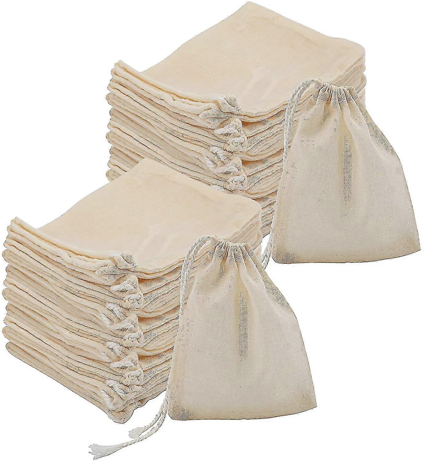 100 κομμάτια βαμβάκι drawstring τσάντες, 4 X 3 ίντσες/10 X 8cm φυσική αδέσμευτη τσάντα μουσελίνας για μπαχαρικό, τσάι, βότανα