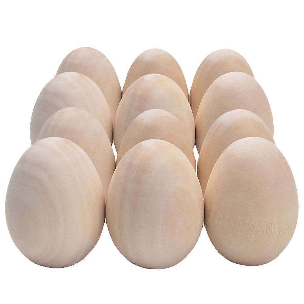 12pcs hölzerne Simulation Eier Kinder DIY Ei Spielzeug Graffiti Eier (Holzfarbe)