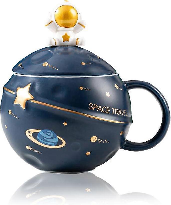 Astronaut Cup Space Embossed Planet Becher, süße Keramik Kaffeetasse (dunkelblau)