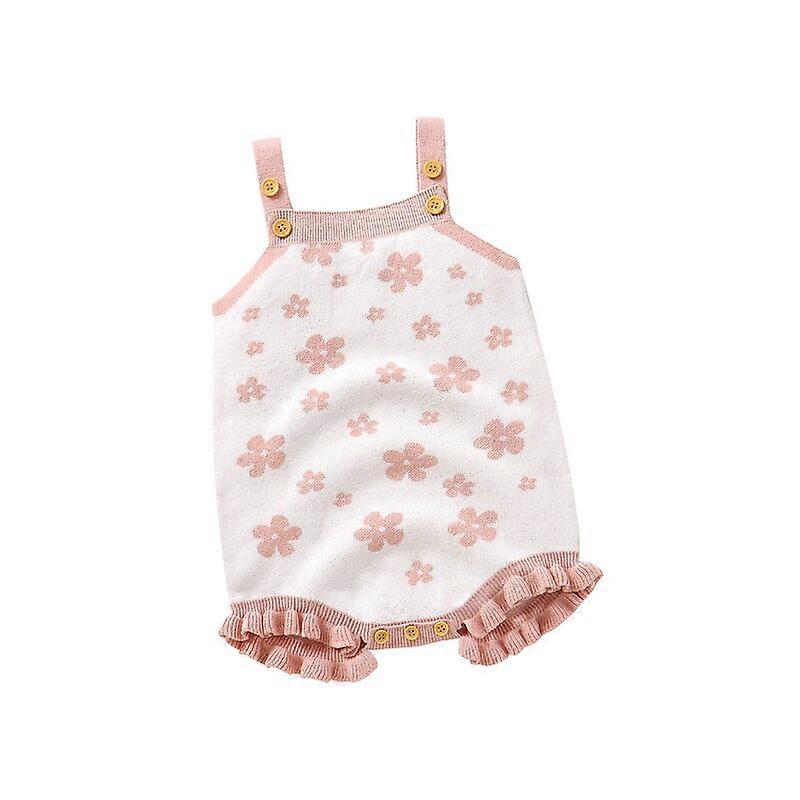 born Baby Kids Sleeveless Knitted Romper Flower Print Button Strap O-neck Jumpsuits Playsuits Overalls Clothes